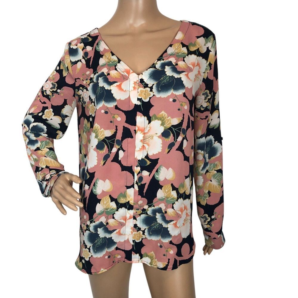 Loft Blouse Size‎ M Multicolor Floral Print Long Sleeve Shirt Top Boho Artsy